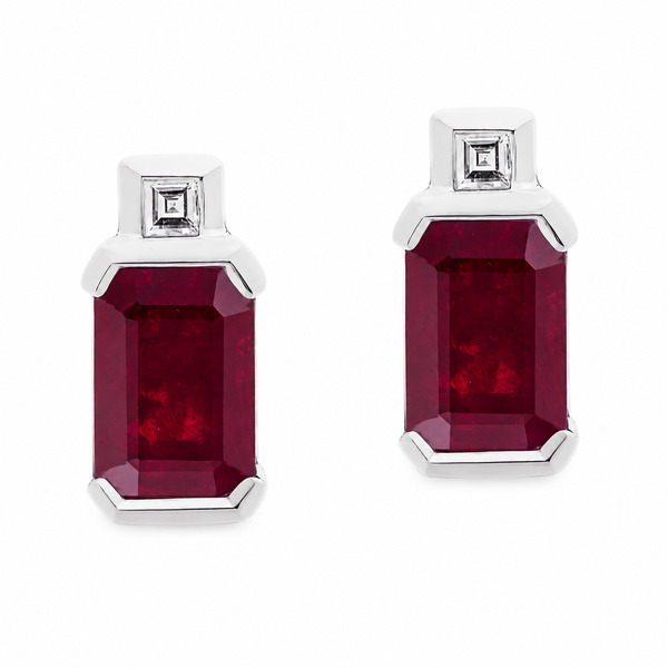 Art Deco style Emerald octagon step cut Ruby Rubies & Carre Cut shape natural Diamond Earrings platinum gold