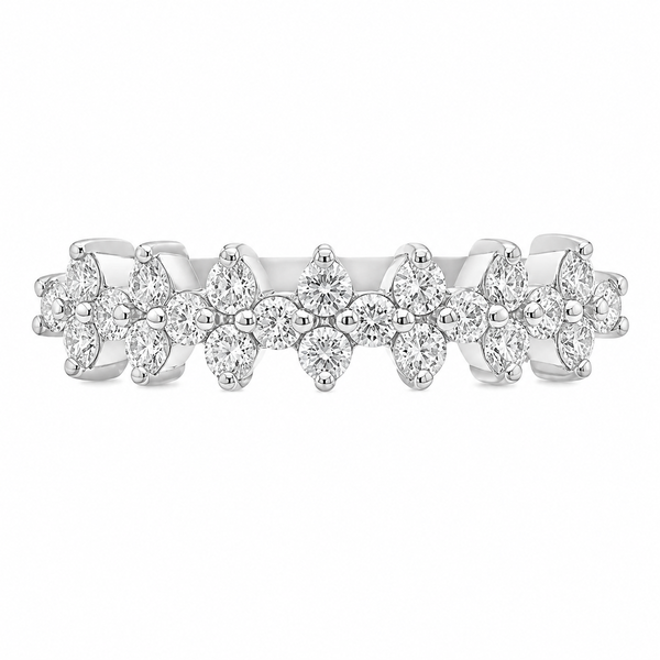 Bibi modern modernist designer three 3 row round brilliant cut claw set diamond eternity ring platinum gold