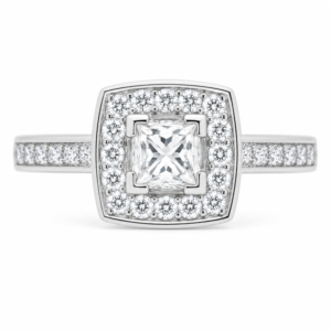 vintage art deco style princess round brilliant cut diamond halo style cluster ring cushion shape setting platinum gold