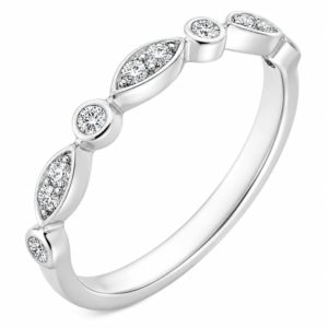 Essi fancy shaped marquise shape round brilliant cut diamond half eternity ring platinum gold