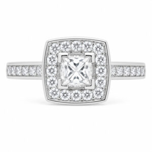 vintage art deco style princess round brilliant cut diamond halo style cluster ring cushion shape setting platinum gold