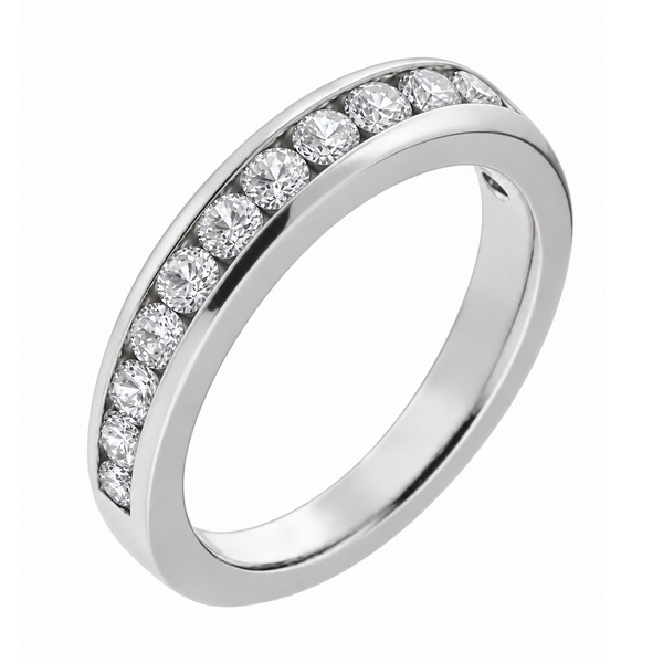 classic 3.5mm width diamond half eternity ring channel set 0.05ct round brilliant cut diamonds platinum gold