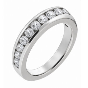 classic 4mm width diamond half eternity ring channel set 0.10ct round brilliant cut diamonds platinum gold
