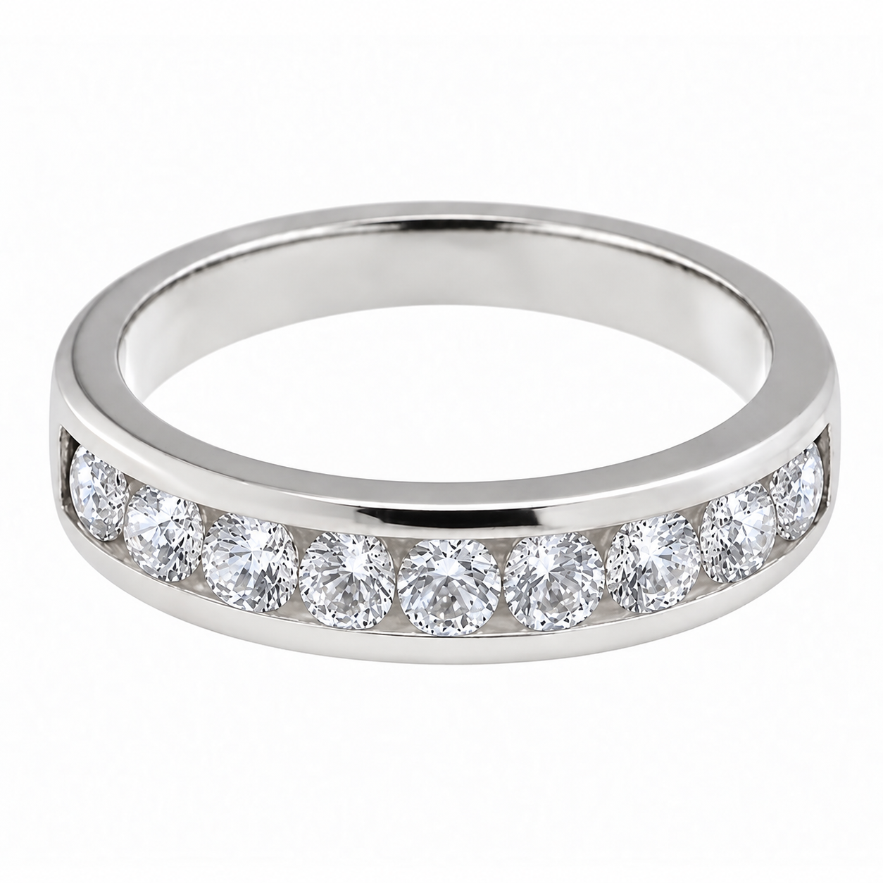 classic 5mm width diamond half eternity ring channel set 0.15ct round brilliant cut diamonds platinum gold