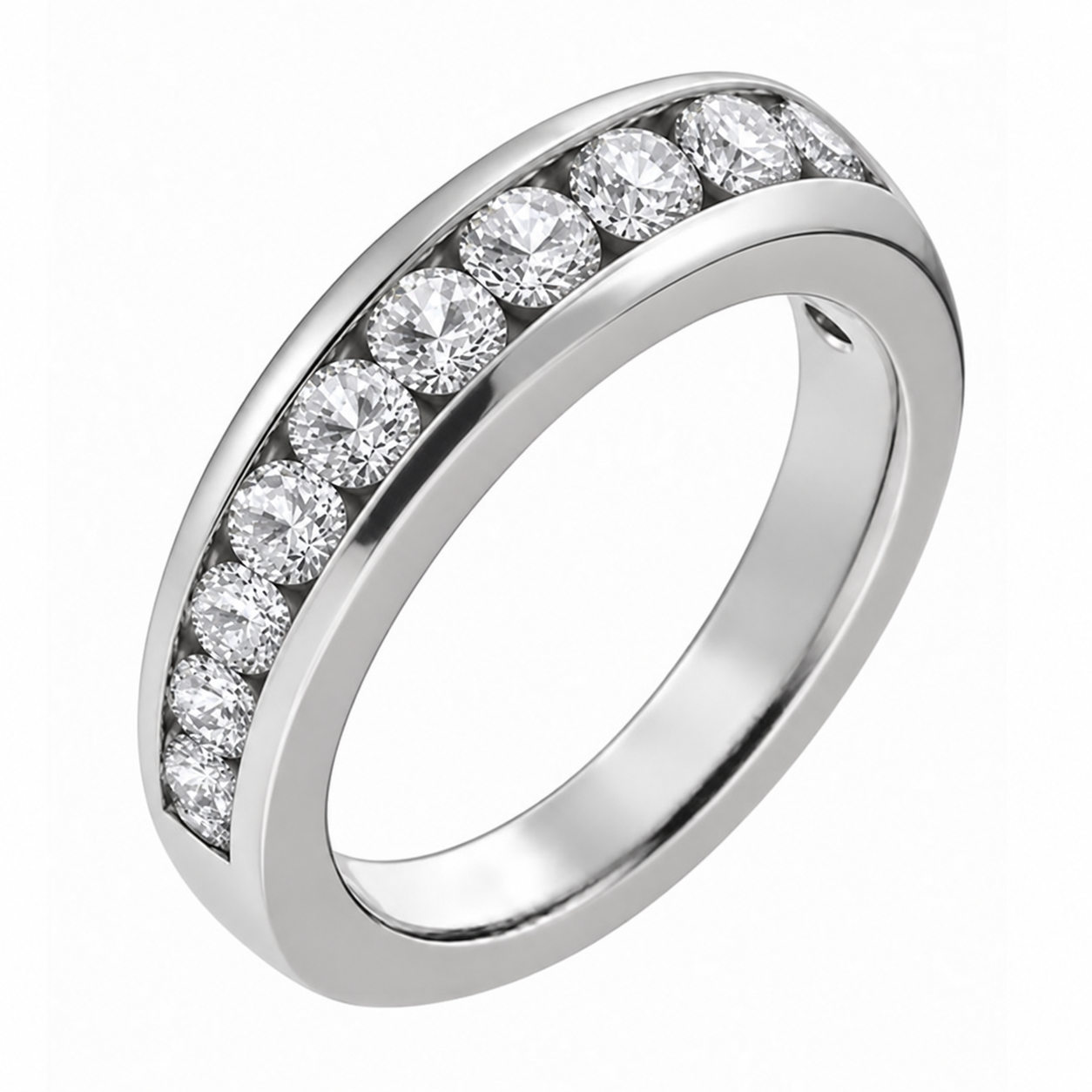 classic 5mm width diamond half eternity ring channel set 0.15ct round brilliant cut diamonds platinum gold