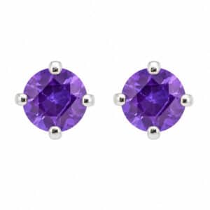 Four claw stud or solitaire style earrings round shape cut tanzanite tanzanites platinum gold