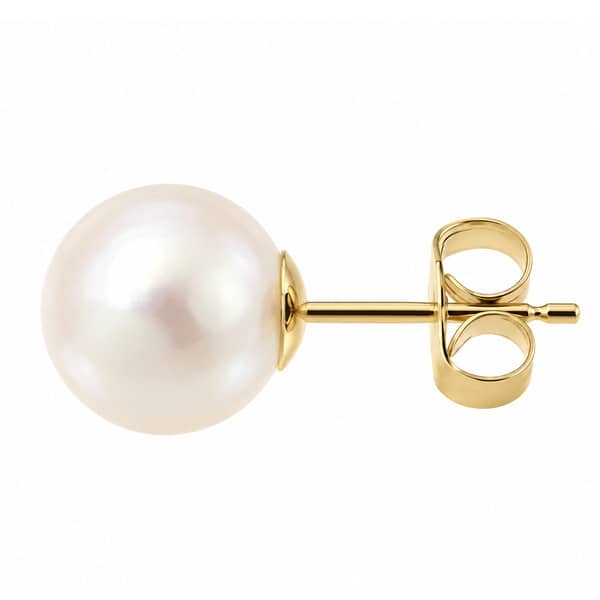 Classic round solitaire white pearl stud earrings gold jewellery jewellers