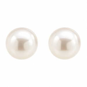 Classic round solitaire white pearl stud earrings gold jewellery jewellers