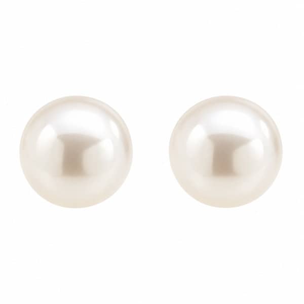 Classic round solitaire white pearl stud earrings gold jewellery jewellers