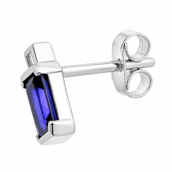 Art Deco style Emerald step cut blue sapphire & Carre Cut shape natural Diamond Earrings platinum gold