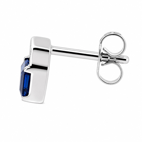 Art Deco style Emerald step cut blue sapphire & Baguette Cut shape natural Diamond Earrings platinum gold
