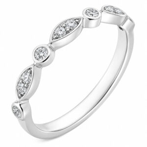 Essi fancy shaped marquise shape round brilliant cut diamond vintage style half eternity ring platinum gold