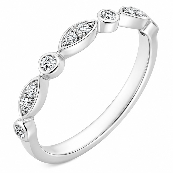 Essi fancy shaped marquise shape round brilliant cut diamond vintage style half eternity ring platinum gold