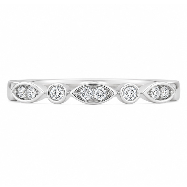 Essi fancy shaped marquise shape round brilliant cut diamond vintage style half eternity ring platinum gold