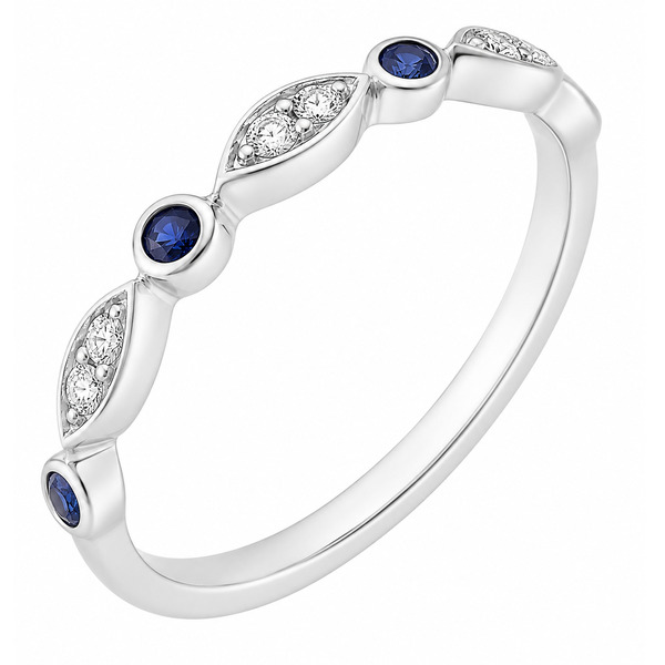 Essi fancy shaped marquise shape round brilliant cut diamond blue sapphire half eternity ring platinum gold