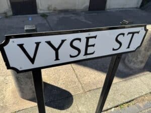image of the Vyse street Jewellery quarter street sign