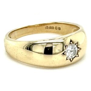 Vintage used second hand Star Set round Diamond Gypsy style domed shape Ring 9ct yellow gold