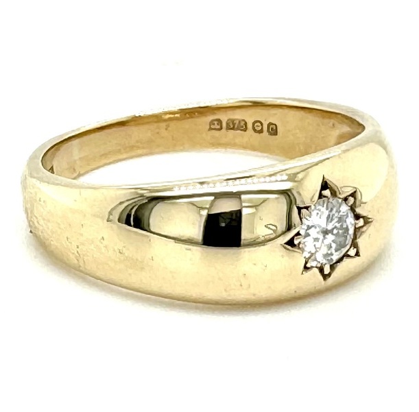 Vintage used second hand Star Set round Diamond Gypsy style domed shape Ring 9ct yellow gold