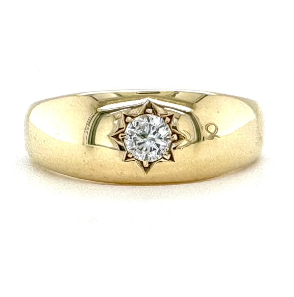 Vintage used second hand Star Set round Diamond Gypsy style domed shape Ring 9ct yellow gold