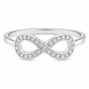 modern designer infinity symbol round brilliant cut diamond half eternity ring platinum gold