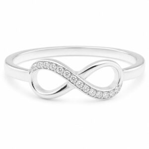 modern design infinity symbol round brilliant cut diamond half eternity ring platinum gold