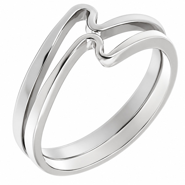 Modernist white yellow gold designer wave design ring crossover platinum modern contemporary