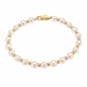 White Barrel Shaped Cultured River Pearl & Gold Bead Bracelet modern classic
