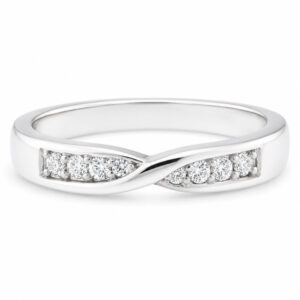 cleo modern modernist designer crossover round brilliant cut claw set diamond half eternity ring platinum gold