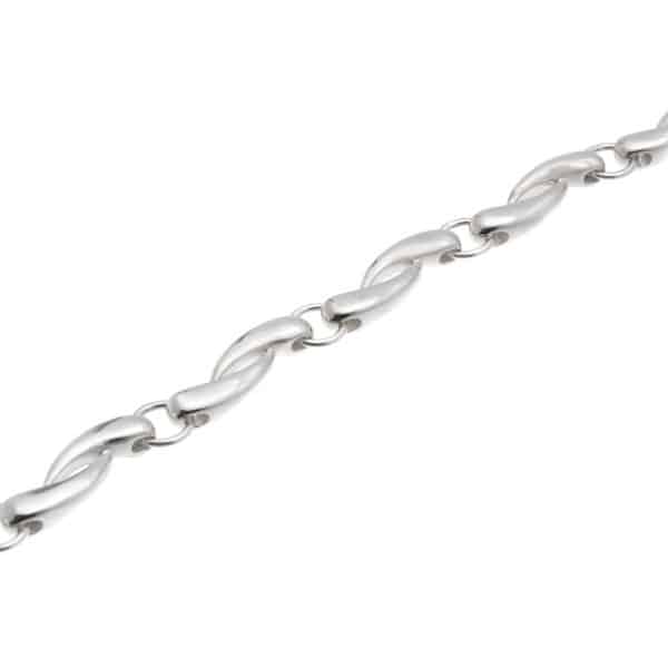 A filigree style bracelet with a modern design designer silver platinum gold