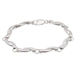 A filigree style bracelet with a modern design designer silver platinum gold