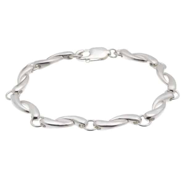 A filigree style bracelet with a modern design designer silver platinum gold