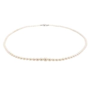 Graduated Akoya Seawater Cultured White Pearl Necklace white yellow gold necklet