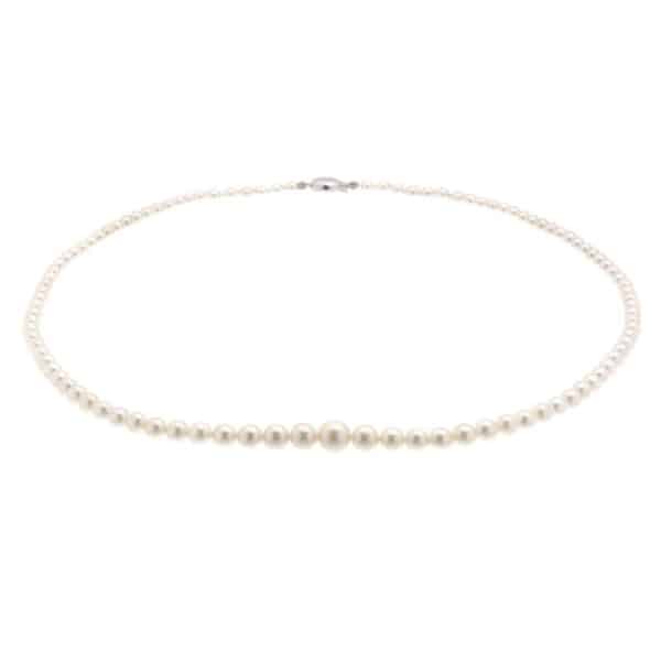 Graduated Akoya Seawater Cultured White Pearl Necklace white yellow gold necklet