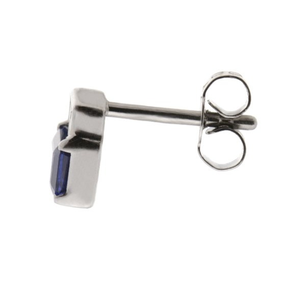 Art Deco style Emerald cut blue sapphire & Baguette Cut shape natural Diamond Earrings platinum gold
