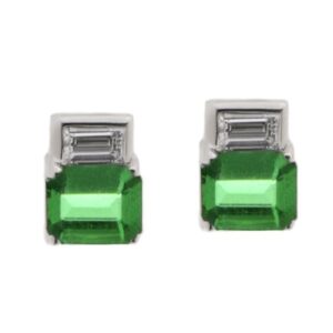 Art Deco style Emerald step cut green emerald & Baguette Cut shape natural Diamond Earrings platinum gold