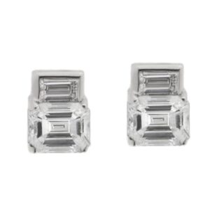 Art Deco style Emerald & Baguette Cut shape natural Diamond Earrings platinum gold