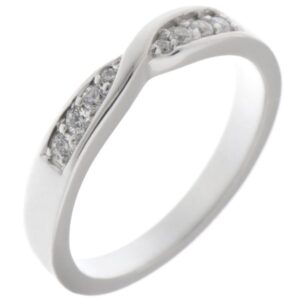 cleo modern modernist designer crossover round brilliant cut claw set diamond half eternity ring platinum gold