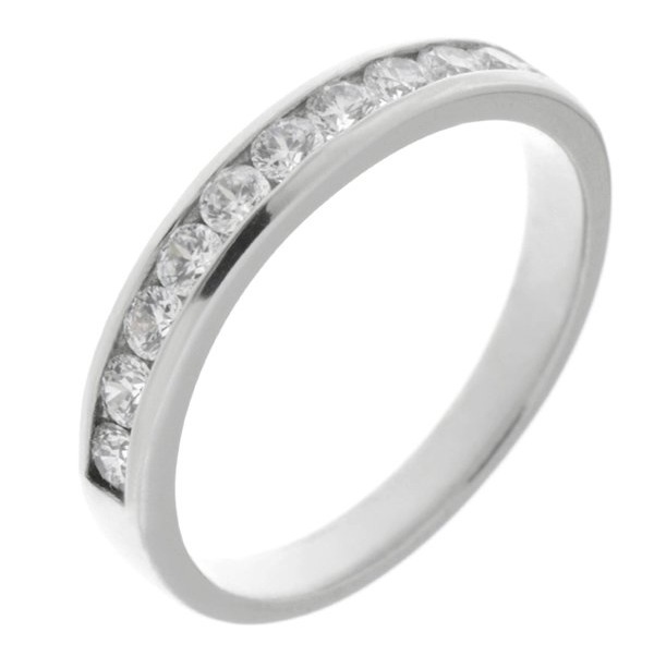 classic 3.5mm width diamond half eternity ring channel set 0.05ct round brilliant cut diamonds platinum gold