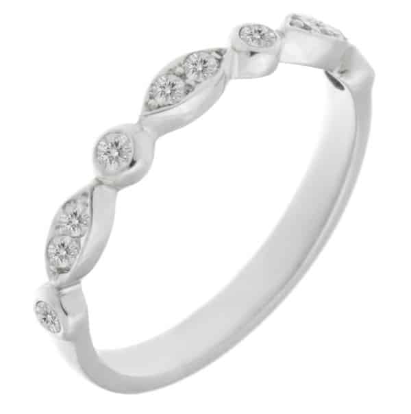 Essi fancy shaped marquise shape round brilliant cut diamond half eternity ring platinum gold