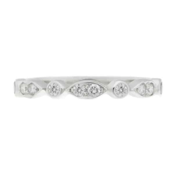 Essi fancy shaped marquise shape round brilliant cut diamond half eternity ring platinum gold