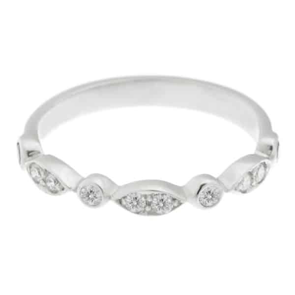 Essi fancy shaped marquise shape round brilliant cut diamond half eternity ring platinum gold