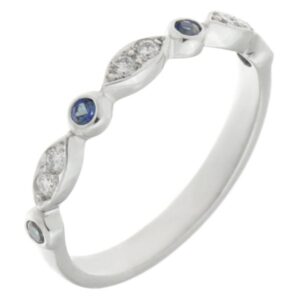 Essi fancy shaped marquise shape round brilliant cut diamond blue sapphire half eternity ring platinum gold