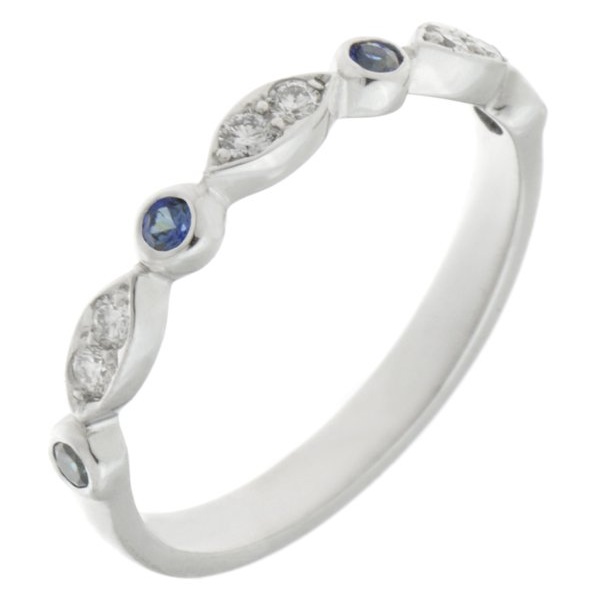 Essi fancy shaped marquise shape round brilliant cut diamond blue sapphire half eternity ring platinum gold