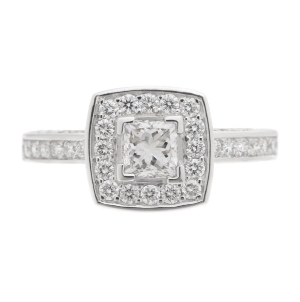 vintage art deco style princess round brilliant cut diamond halo style cluster ring cushion shape setting platinum gold