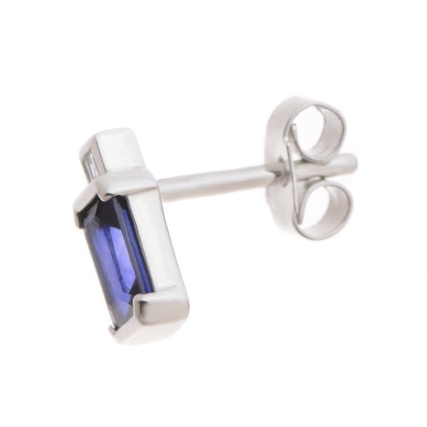Art Deco style Emerald step cut blue sapphire & Carre Cut shape natural Diamond Earrings platinum gold