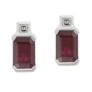 Art Deco style Emerald octagon step cut Ruby Rubies & Carre Cut shape natural Diamond Earrings platinum gold