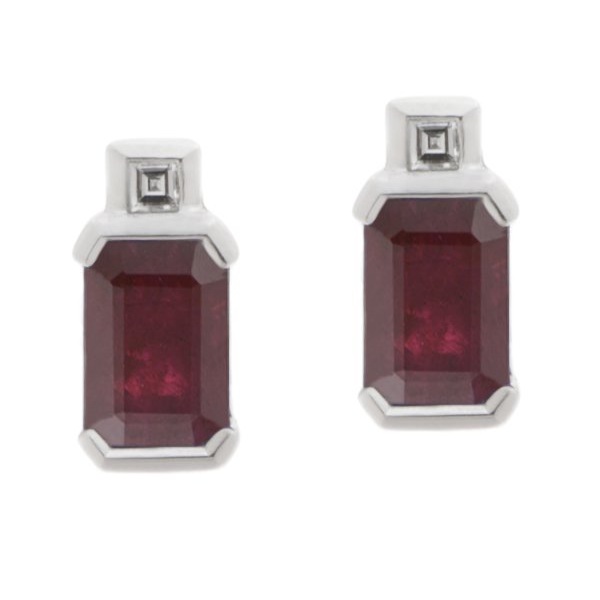 Art Deco style Emerald octagon step cut Ruby Rubies & Carre Cut shape natural Diamond Earrings platinum gold