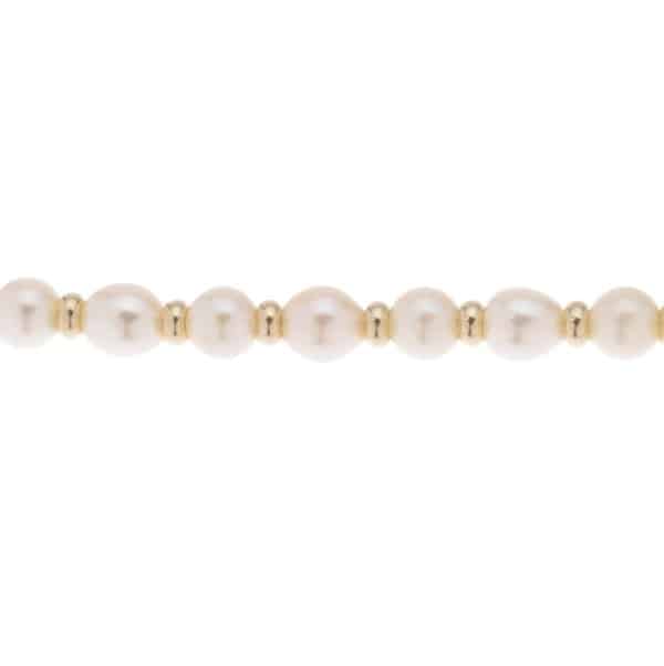 White Barrel Shaped Cultured River Pearl & Gold Bead Bracelet modern classic