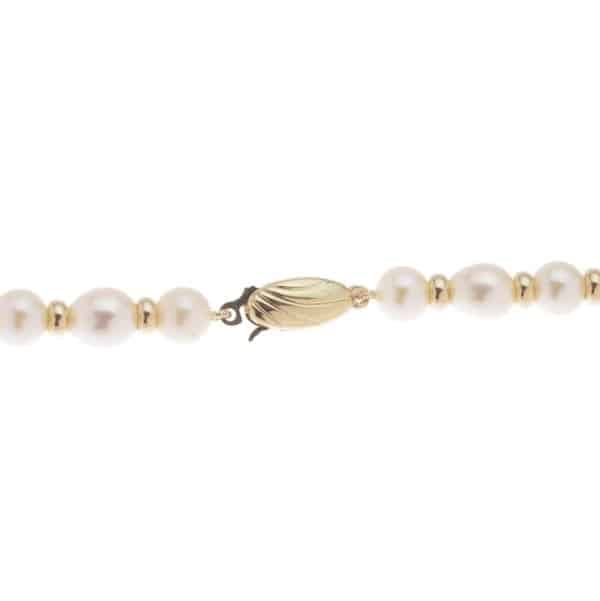 White Barrel Shaped Cultured River Pearl & Gold Bead Bracelet modern classic