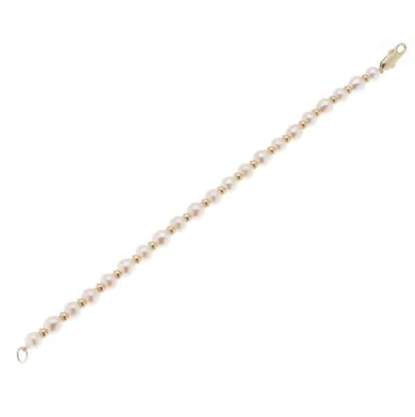 White Barrel Shaped Cultured River Pearl & Gold Bead Bracelet modern classic